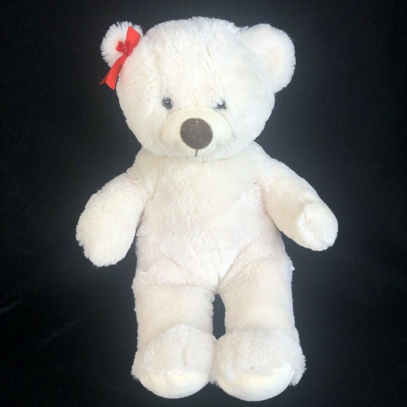Build A Bear Polar Bear Plush White Cream Brown Nose 14” Stuffed Animal Toy Bow - Picture 1 of 9